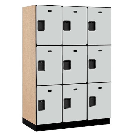 Salsbury Industries 3 Tier Designer Locker, 54"Wx76"Hx21"D, 9 Door, Gray 18-23361GRY